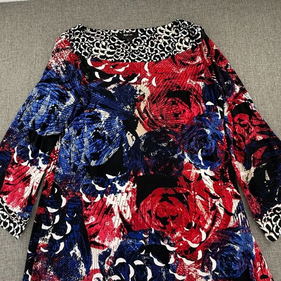 Style & Co Shift Dress Floral Red White Blue Black Large Stretchy Relaxed Fit - Picture 3 of 11